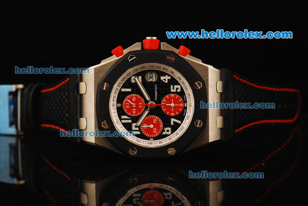 Audemars Piguet Royal Oak Offshore Chronograph Swiss Valjoux 7750 Automatic Movement Titanium Case with Black Dial and Black Leather Strap - Click Image to Close